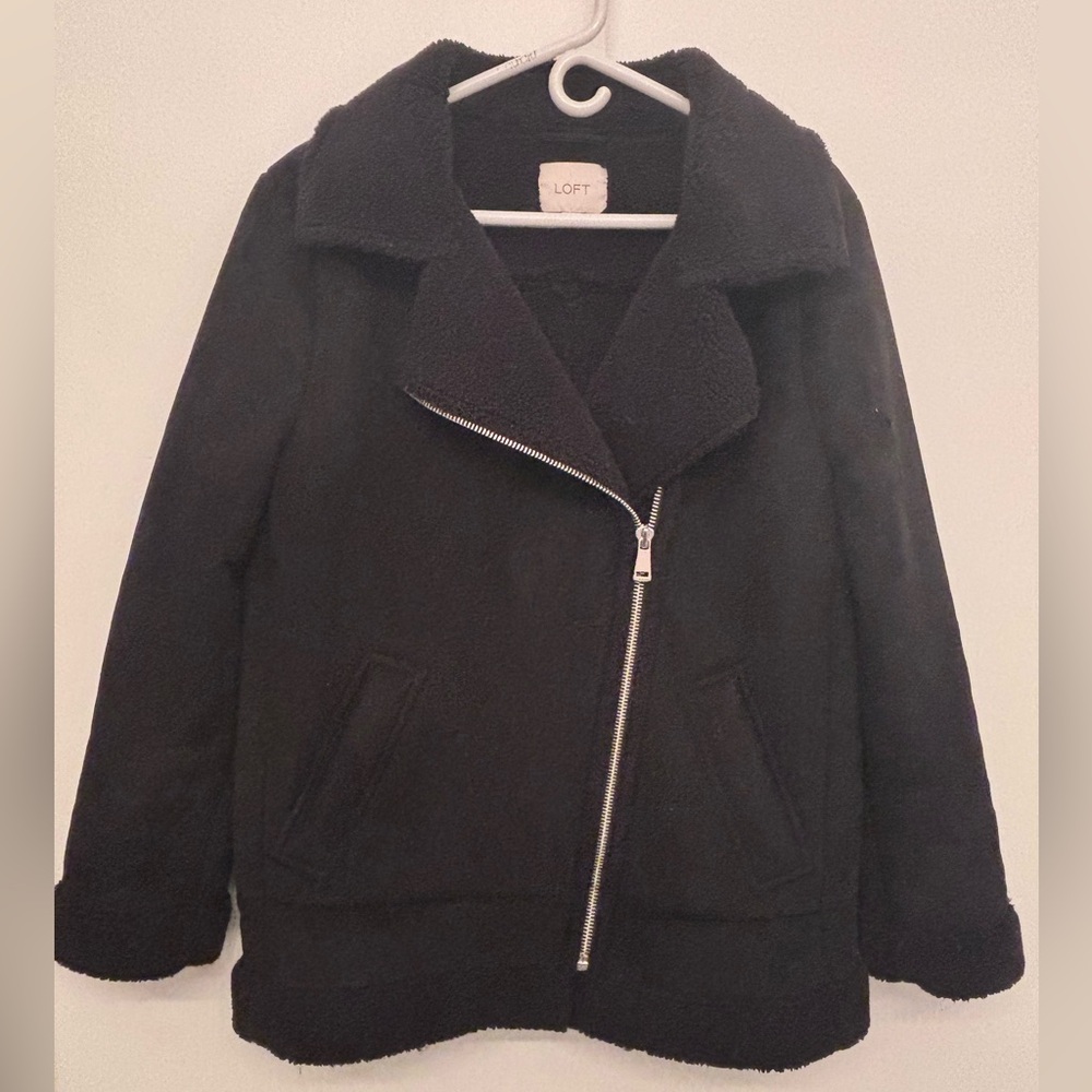 LOFT Women's Black Faux Suede Sherpa-Lined Moto Jacket